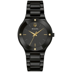 BULOVA Ladies Millennia Quartz Watch 34.5MM Ceramic & Stainless Steel Case Ceramic Bracelet With Dial (98R293) In Black