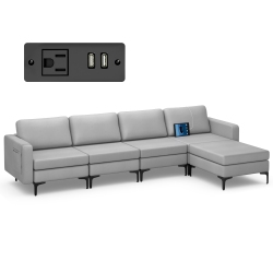 COSTWAY Modular L-Shaped Sectional Sofa W/ Reversible Chaise & 2 USB Ports