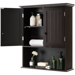 COSTWAY Wall Mount Bathroom Cabinet Wooden Medicine Cabinet Storage Organizer