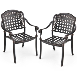 COSTWAY 2PCs Patio Cast Aluminum Armrest Chairs Dining Stackable Outdoor