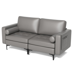 COSTWAY Modern Loveseat 2-Seat Sofa Couch With 2 Bolsters Side Storage Pocket
