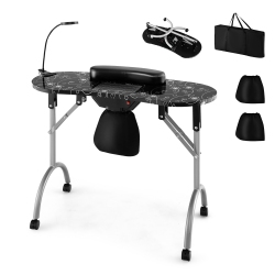 COSTWAY Folding Manicure Table Portable Nail Desk With Dust Collector Led Lamp Carry Bag