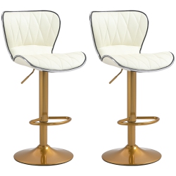 HOMCOM Bar Stools Set Of 2, Luxurious Swivel Counter Stools \w Adjustable Height, Pu Leather Upholstered Counter Height Kitchen Stools \w Back