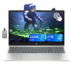 HP 15.6" HD Touchscreen Laptop, Intel Core I3-1215U Processor, 2Tb PCie SSD, 32GB Ddr4, Intel Uhd Graphics, Wifi, 720P HD Camera, Win 11, Natural