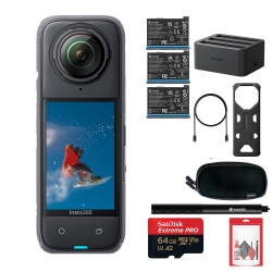INSTA360 X4 - Waterproof 360 Action Camera + 2 Extra Batteries + Charger + More