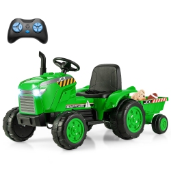GYMAX 2-In-1 Electric Toy Car 12V Kids Ride On Tractor W/ Trailer Remote Control Lights