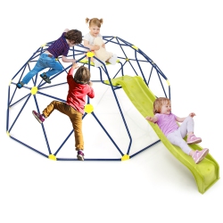 GYMAX 13.3 Ft Climbing Dome Geometric Dome Climber W/ Extended Wavy Slide