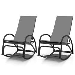 GYMAX 2PCs 2-In-1 Outdoor Rocking Chair With 4-Position Adjustable Backrest Curved Armrests