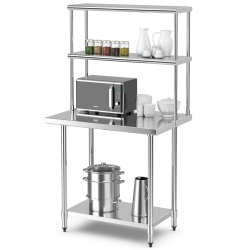 COSTWAY Stainless Steel Table With Overshelves 36" X 24" Work Table With 36" X 12" Shelf