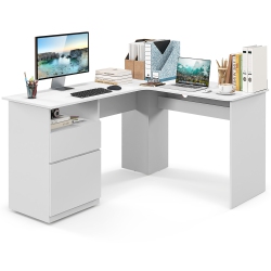 GYMAX 59" Corner Computer Desk L-Shaped Desk W/ Letter Size File Drawer & Open Shelf