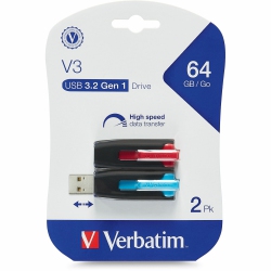 VERBATIM Go V3 64GB USB 3.2 Gen 1 Flash Drive - 2 Pack - (70899)