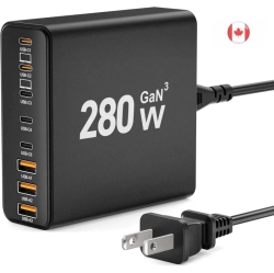 GENER 280W USB C Charger Block | 8-Port Gan Iii Pd 65W Charging Station for Macbook, Dell, Ipad, Iphone, Samsung (Black)