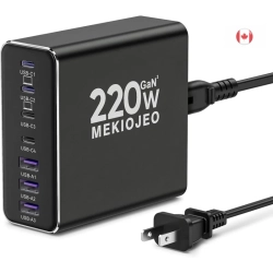 GENER 220W Aluminum Alloy USB C Gan Charger | 7-Port Fast Charging Station for Macbook, Ipad, Iphone