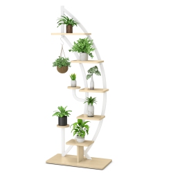 COSTWAY 6 Tier Potted Metal Plant Stand Rack Curved Stand Holder Display Shelf With Hook