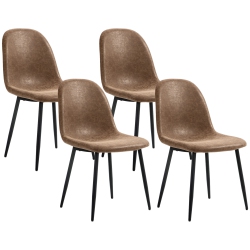 HOMCOM Dining Chairs Set Of 4, Retro Kitchen Chairs With Pu Leather Upholstery, Wide Seat And Steel Base for Living Room And Dining Room In Brown