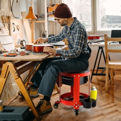 Goplus Workshop Creeper Seat Rolling Mechanic Stool with2 Drawers