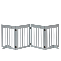 PAWHUT Freestanding Pet Gate 4 Panel Wooden Dog Barrier Folding Safety Fence With Support Feet Up to 80.25" Long 24" Tall for Doorway Stairs Light