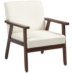 HOMCOM Modern Accent Chairs With Cushioned Seat, Upholstered Linen-Feel Armchair for Bedroom, Living Room Chair With Arms And Wood Legs, Cream