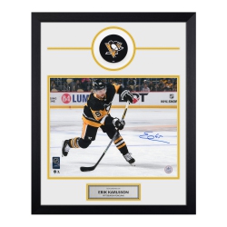 AJ SPORTS Erik Karlsson Autographed Pittsburgh Penguins Puck Logo 19X23 Frame