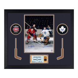 AJ SPORTS Jean Beliveau & Johnny Bower Dual Signed Hockey Rivalry 24X28 Frame