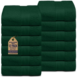 CANADIAN LINEN Imperial Washcloths, 12 Pack, 12”X12”, Soft Absorbent Cotton Lightweight Quick Dry Dish Cloths Set for Homes, Spa, Salons, Hunter