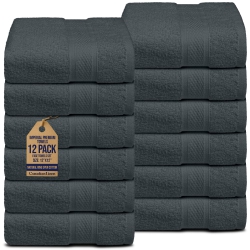 CANADIAN LINEN Imperial Washcloths, 12 Pack, 12”X12”, Lightweight Quick Dry Soft Absorbent Cotton Face Towels Set, Wash Cloth for Salon Home, Dark