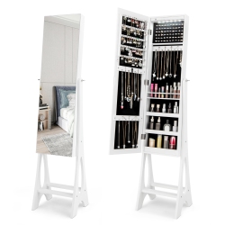 COSTWAY Led Jewelry Cabinet Armoire With Bevel Edge Mirror Organizer Mirrored Standing