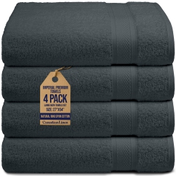 CANADIAN LINEN Imperial Large Bath Towels Set, 27”X54” 4 Pack Lightweight Quick Dry Soft Absorbent Cotton Body Towel for Home Hotel Resorts, Dark