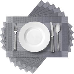 CANADIAN LINEN Place Mats, 9"x 6.5", Heat Resistant Easy to Clean Non Slip Waterproof Stain Resistant Placemats for Dining Table Set Of 6PCs In Grey