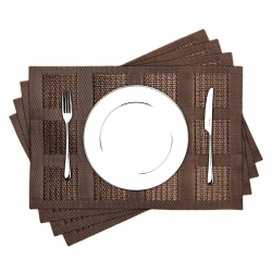 CANADIAN LINEN Place Mats, 9"x 6.5", Heat Resistant Easy to Clean Non Slip Waterproof Stain Resistant Placemats for Dining Table Set Of 6PCs In Brown