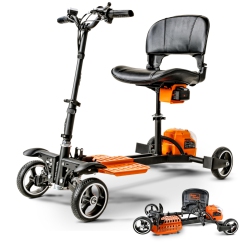 SUPERHANDY 4-Wheel Mobility Scooter - Lightweight, Foldable, 48V 2Ah Li-Ion Battery, Adjustable, Flat-Free Tires, 330Lbs Capacity (Black & Orange)
