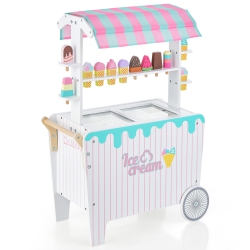 COSTWAY Kid's Ice Cream Cart Food Trunk Play Toy Set With Display Rack & Accessories