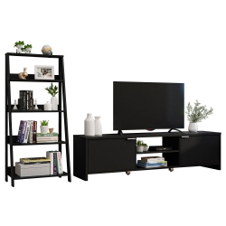 MADESA 2-Piece Tv Stand And Ladder Shelf Set: 70" Entertainment Center \w Cable Management + 24" 5-Tier Ladder Shelf for Storage, Office, Living