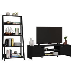 MADESA 2-Piece Tv Stand And Ladder Shelf Set: 57" Entertainment Center \w Cable Management + 24" 5-Tier Ladder Shelf for Storage, Office, Living
