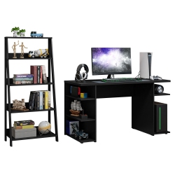 MADESA 2-Piece Desk And Ladder Shelf Set: 53" Gaming Desk With Cable Management + 24" 5-Tier Ladder Shelf for Storage, Office, Gaming And Study –