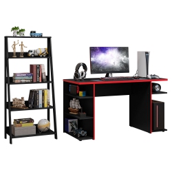 MADESA 2-Piece Desk And Ladder Shelf Set: 53" Gaming Desk With Cable Management + 24" 5-Tier Ladder Shelf for Storage, Office, Gaming And Study –