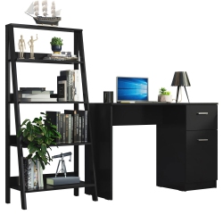 MADESA 2-Piece Home Office & Study Furniture Set: 43" Compact Computer Desk \w Storage And Drawer + 24" 5-Tier Ladder Shelf for Pantry, Books, &