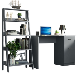 MADESA 2-Piece Home Office & Study Furniture Set: 43" Compact Computer Desk \w Storage And Drawer + 24" 5-Tier Ladder Shelf for Pantry, Books, &