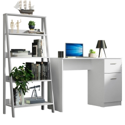 MADESA 2-Piece Home Office & Study Furniture Set: 43" Compact Computer Desk \w Storage And Drawer + 24" 5-Tier Ladder Shelf for Pantry, Books, &