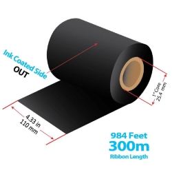 LABELJET 4.33" X 984Ft / 110MM X 300M Ljw121 Wax Ribbon for Zebra 4-Inch Themal Printers 24/rolls - Godex, Tsc, Brother, Citizen In Black