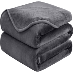 CANADIAN LINEN Flannel Fleece Blanket, 90"x90" Queen Size, Lightweight Warm Moisture Wicking Ultra Soft Plush Throw Blankets for All Season, Dark