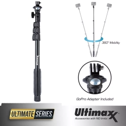 ULTIMAXX 48" Inch 360 Mobility Monopod With Gopro Adapter Head And Smartphone Holder