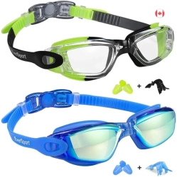 GENER Kids Swim Goggles 2 Pack, Anti-Fog, Anti-Uv Swimming Goggles for Children, Teens, Youth
