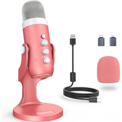 ZEALSOUND ‎4.01 X 4.01 X 15.49 Cm Gaming USB Microphone Mic for Iphone Computer PC Ps5 Condenser Microphone With Mute In Pink