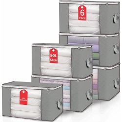 LIVEARTY (Tm) 90L Large Storage Bags, 6 Bags Clothes Storage Bins Foldable Closet Organizer Storage Containers \w Durable Handles Thick Fabric For