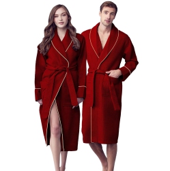 CANADIAN LINEN Women Shawl Collar Terry Waffle Soft Absorbent Cotton Bathrobes for Shower Bath Womens Spa & Salons Lounge Robes, Large, Burgundy