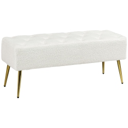 HOMCOM 44" End Of Bed Bench, Lamb's Wool-Feel Upholstered Entryway Bench With Tufted Padded Seat And Steel Legs for Living Room, Hallway, Cream