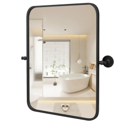 COSTWAY 30 X 22 Inch Metal Framed Pivot Rectangle Wall-Mounted Mirror In Black