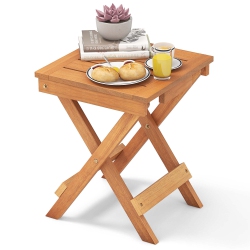 COSTWAY 14" Compact Folding Side Table With Slatted Tabletop Stable Triangular Structure