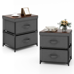 GYMAX 2PCs 2 Drawer Dresser Fabric Storage Organizer Nightstand Bedside Sofa Table
